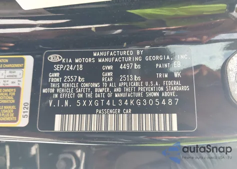 2019 Kia Optima Lx из США, поврежденный, VIN 5XXGT4L34KG305487